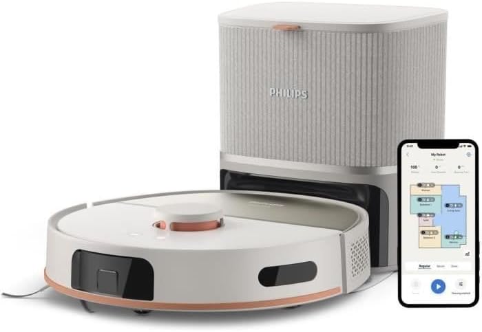 Philips Homerun 5000 Series Saug- & Wischroboter, Doppelter Wischmopp, 10.000Pa Saugkraft, Auto-Entl