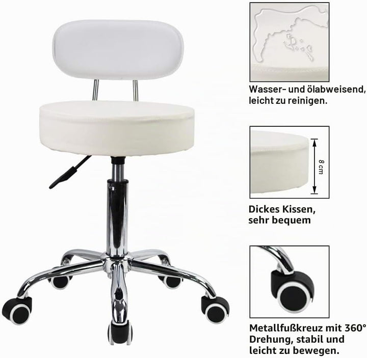 KKTONER Rollhocker mit Rückenlehne 360° drehbar Arbeitshocker höhenverstellbar 48-64cm für Büro Salo