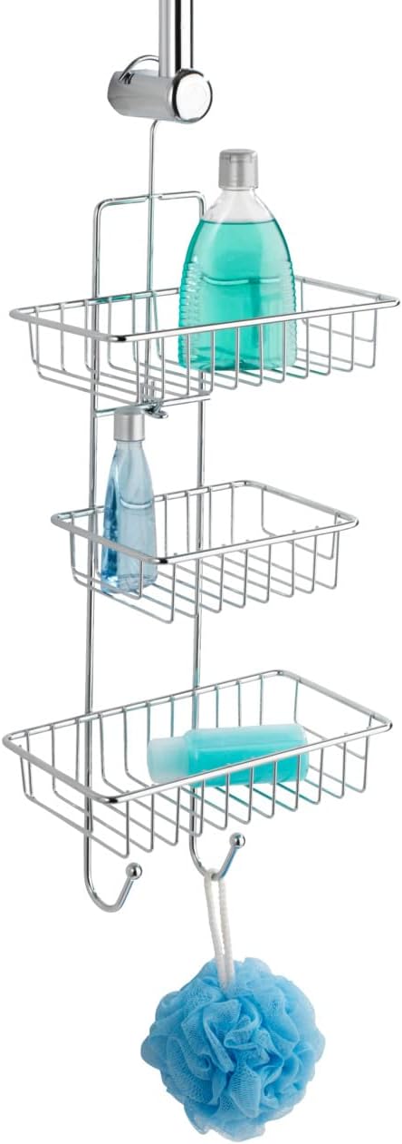 WENKO Duschcaddy Mod. Milano mit 3 Ablagekörben und 2 Haken verchromt ideal für Badezimmer ohne Abla