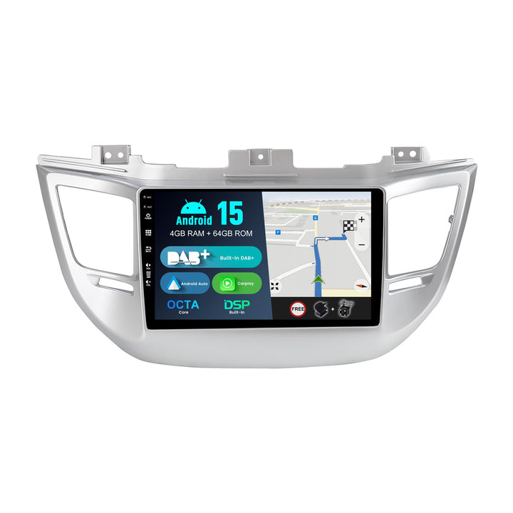 Eingebaut DAB - Android 15 IPS Autoradio für Hyundai Tucson (2014-2018) - Kabellos Carplay/Android A