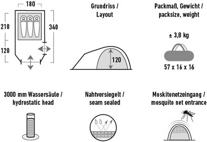 High Peak Kuppelzelt Kira 3 4 5 Personen Iglu Zelt Camping Trekking Vorraum Einheitsgrösse, Einheits