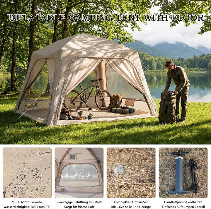 Ytaoeo Aufblasbares Zelt Camping Pavillon mit Luftpumpe Abnehmbarer Türvorhang Aufblasbares Campingz