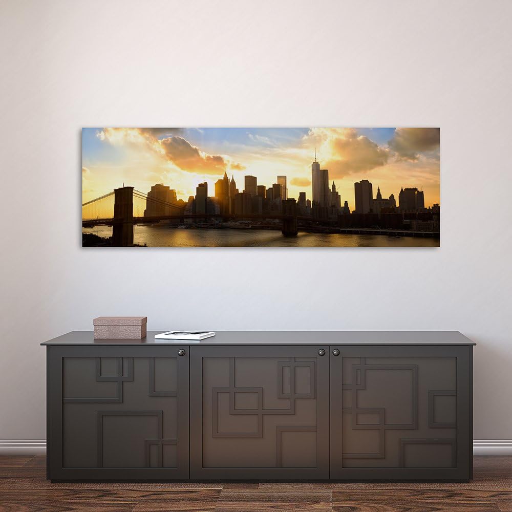 Feeby Frames, Leinwandbild, Bilder, Wand Bild, Wandbilder, Kunstdruck 30x90cm, WOLKENKRATZER, GEBÄUD