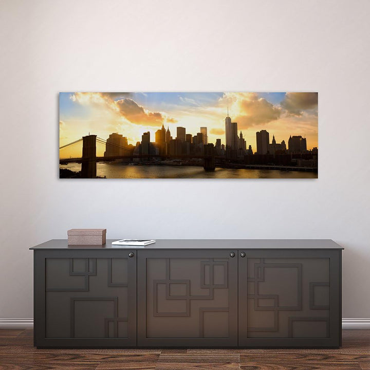 Feeby Frames, Leinwandbild, Bilder, Wand Bild, Wandbilder, Kunstdruck 30x90cm, WOLKENKRATZER, GEBÄUD