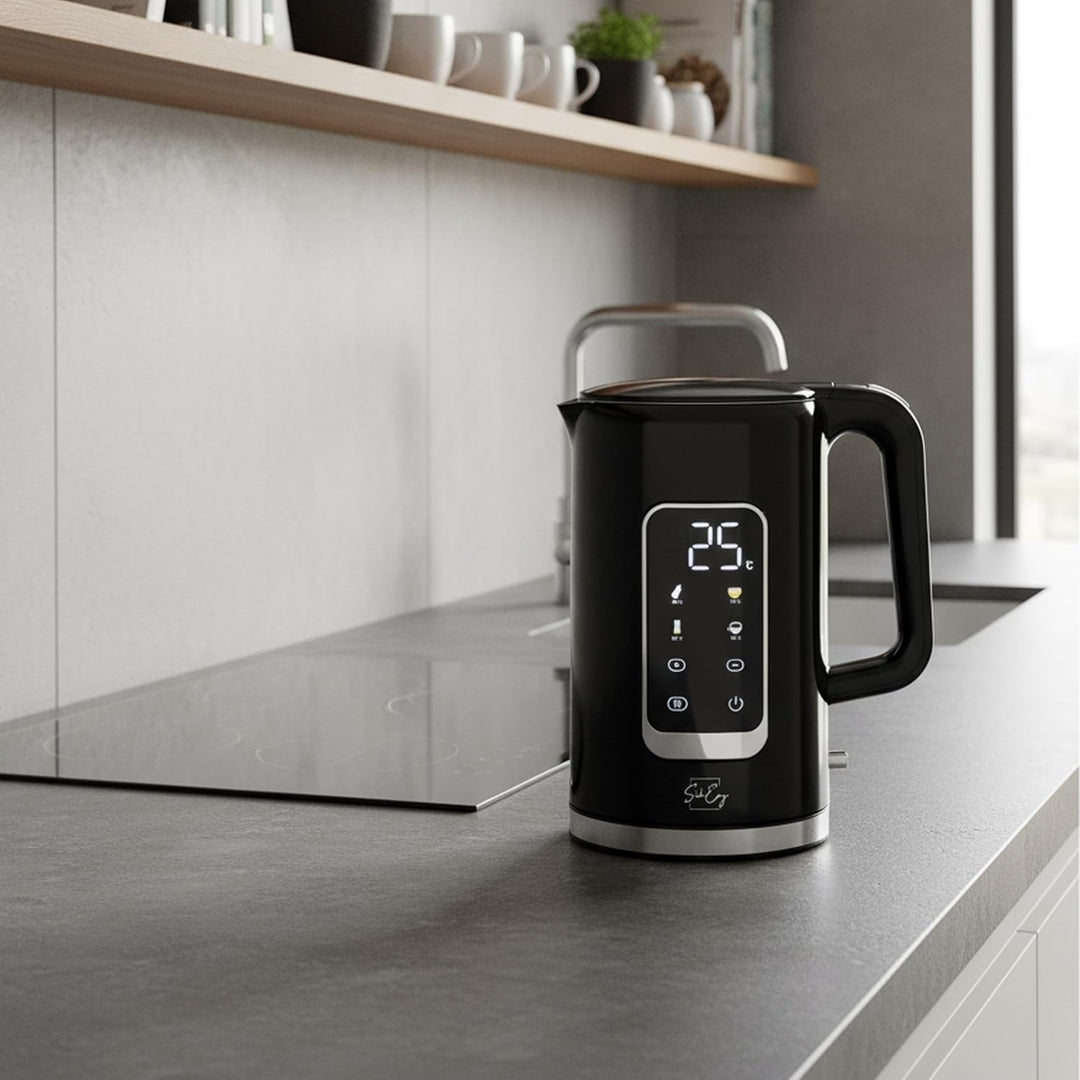 Siberg LCD Wasserkocher 1,7L – Edelstahl, Digitales Farb-Touch-Display, 13 Temperaturstufen, Warmhal