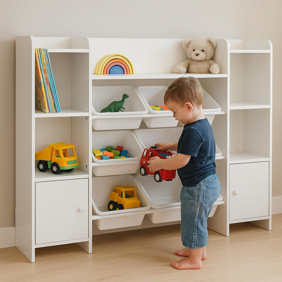 Relaxdays Kinderregal, 8 Boxen, MDF, Kinderzimmerregal, Spielzeugregal, Kinderzimmermöbel, HBT: 94,5