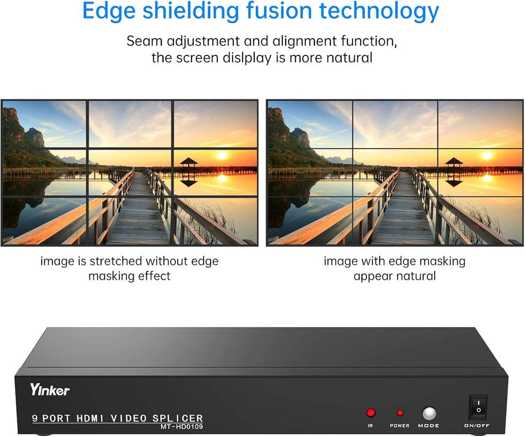 Yinker Videowand Controller 3x3 HDMI Video Wall Processor 1080P@60Hz Unterstützt 13 Modi - 1 HDMI In
