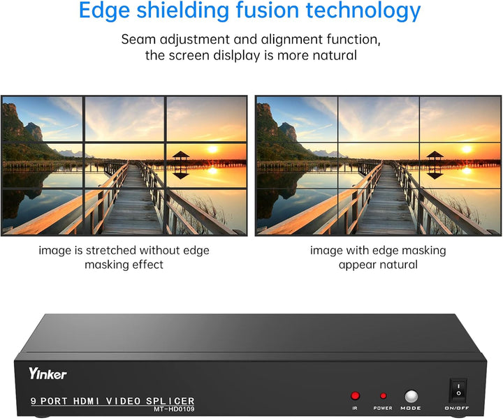 Yinker Videowand Controller 3x3 HDMI Video Wall Processor 1080P@60Hz Unterstützt 13 Modi - 1 HDMI In
