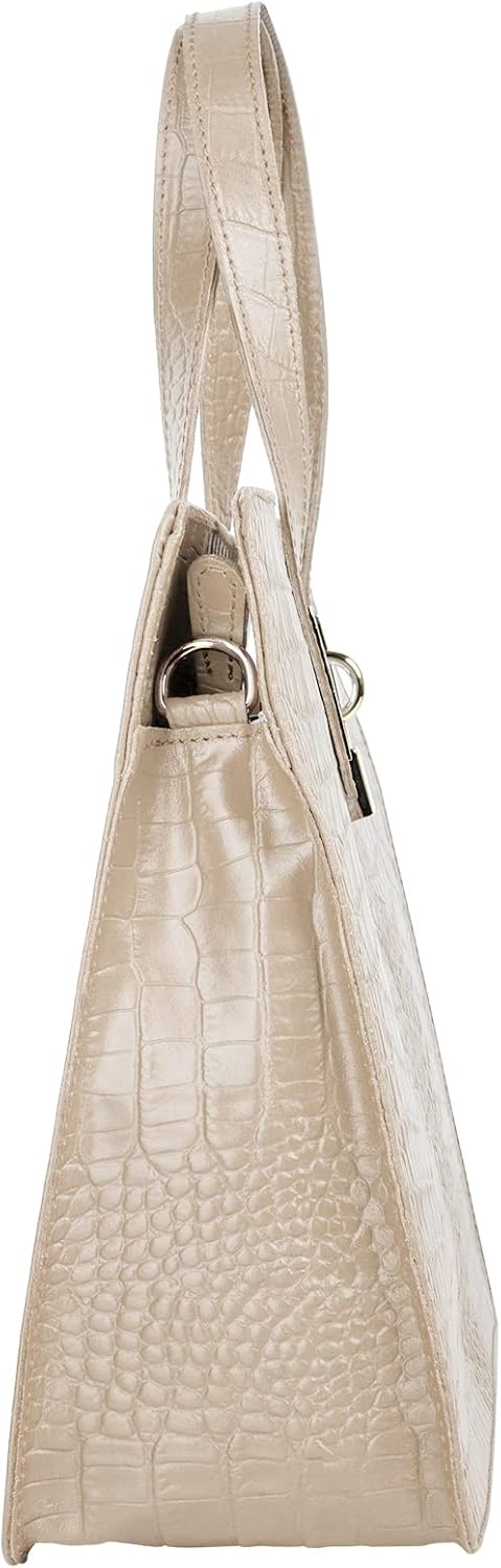 Handtasche Echt Leder Damen | Made in Italy, Smartphonefach, Kroko-Design, elegante Umhängetasche, D