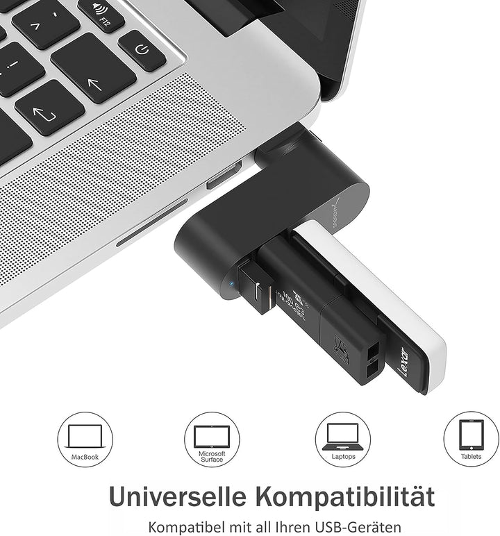 SABRENT Premium 3 Port Aluminium Mini USB 3.0 Hub [um 90 ° / 180 ° drehbar] (HB-R3MB) 3 port Schwarz
