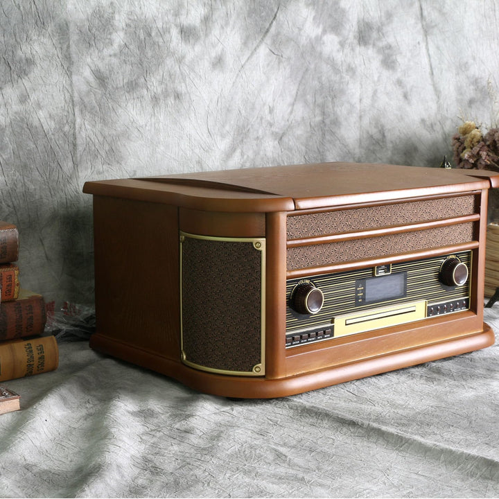 Plattenspieler 9-in-1 DAB Vinyl Turntable Vintage Holz mit Bluetooth/FM/Stereo-Lautsprecher/CD/MP3/K