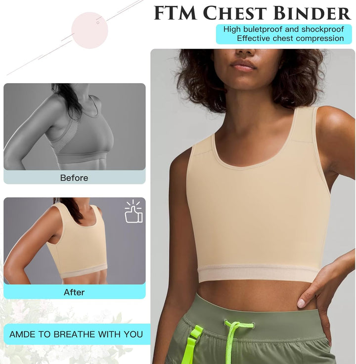 XUJI Atmungsaktive Halb Brust Binder für Transgender FTM Pullover Binder XL N-nude, XL N-nude