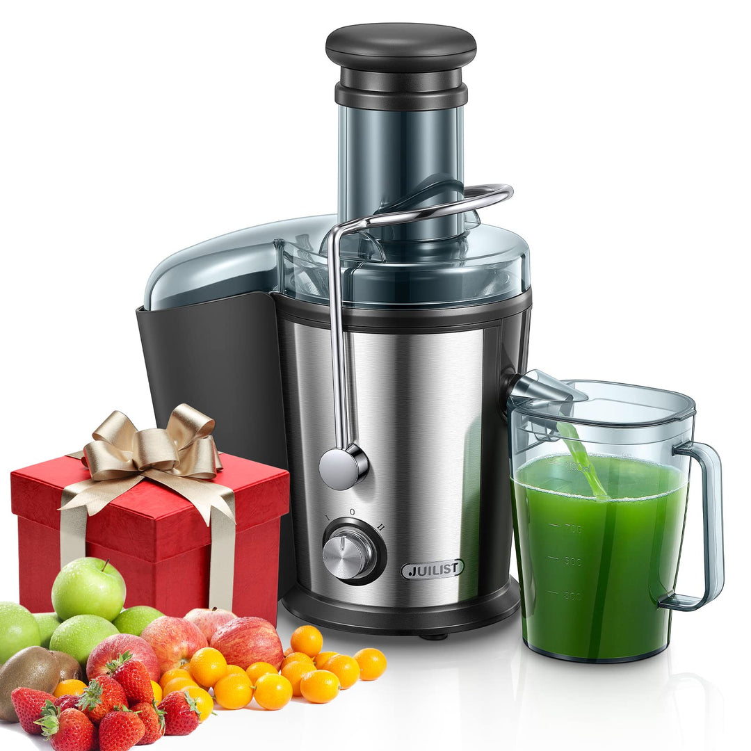 Juilist Entsafter für Gemüse und Obst aus Edelstahl, 800W Saftpresse mit 75MM Einfüllöffnung, 2 Gesc