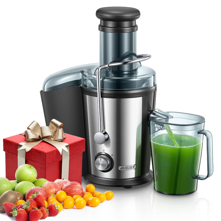 Juilist Entsafter für Gemüse und Obst aus Edelstahl, 800W Saftpresse mit 75MM Einfüllöffnung, 2 Gesc