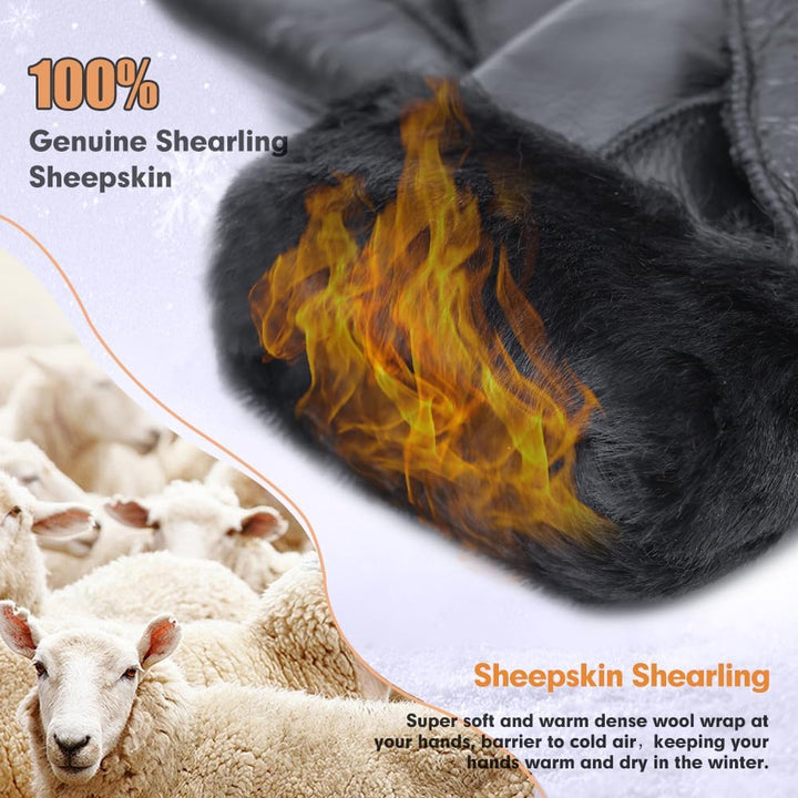 MGGMOKAY Damen Lederhandschuhe Schaffell Handschuhe aus Shearling Warme Winterhandschuhe S Schwarz,
