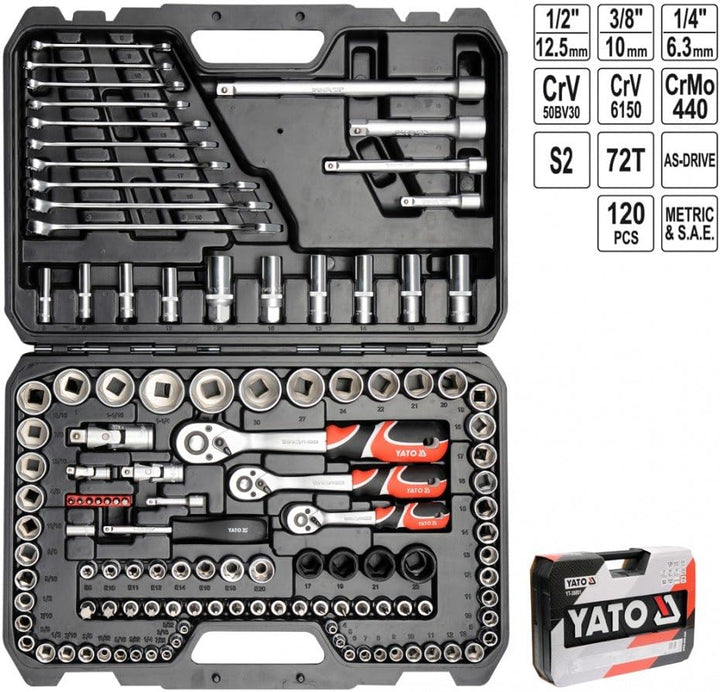 Yato yt-38801 Socket Set 1/4", 3/8" und 1/2120pcs