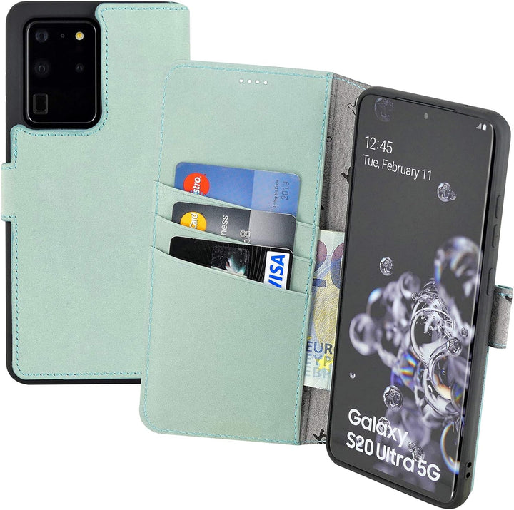 Suncase Book-Style Hülle kompatibel mit Samsung Galaxy S20 Ultra Leder Tasche (Slim-Fit) Lederhülle