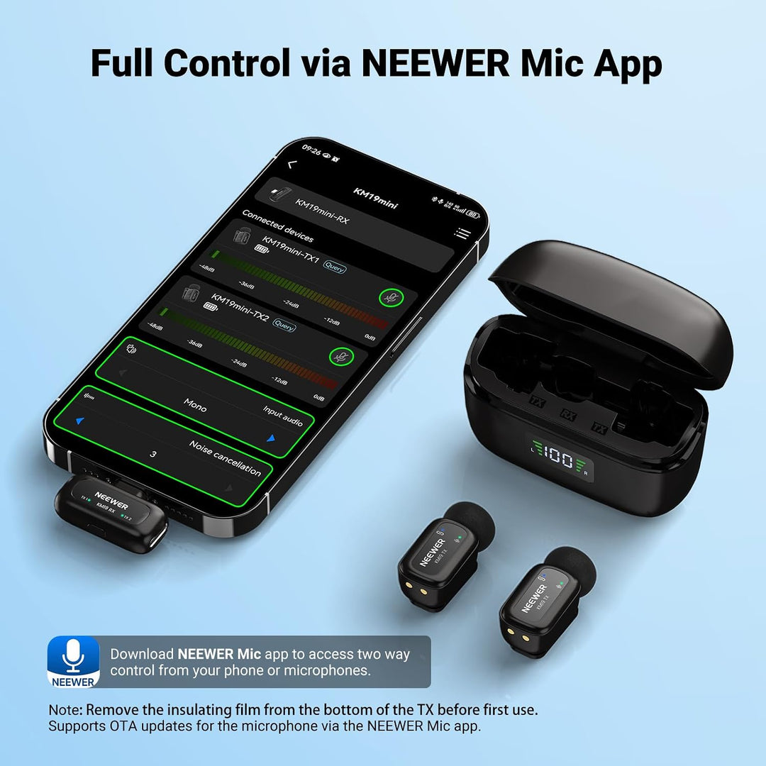 NEEWER KM19 Mini Drahtloses Mikrofon kompatibel mit iPhone 17 16 15,Schwarz