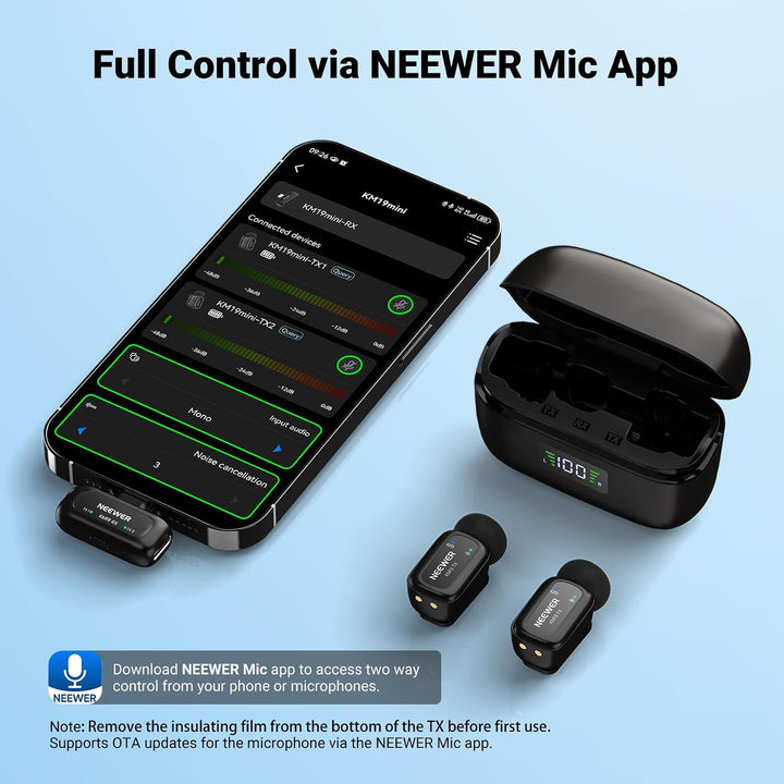 NEEWER KM19 Mini Drahtloses Mikrofon kompatibel mit iPhone 17 16 15,Schwarz