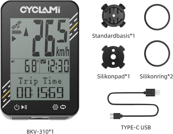 Fahrradcomputer Wireless – 5-Satelliten-GPS-Fahrradtacho und Kilometerzähler – 2,4-Zoll-Display, auc