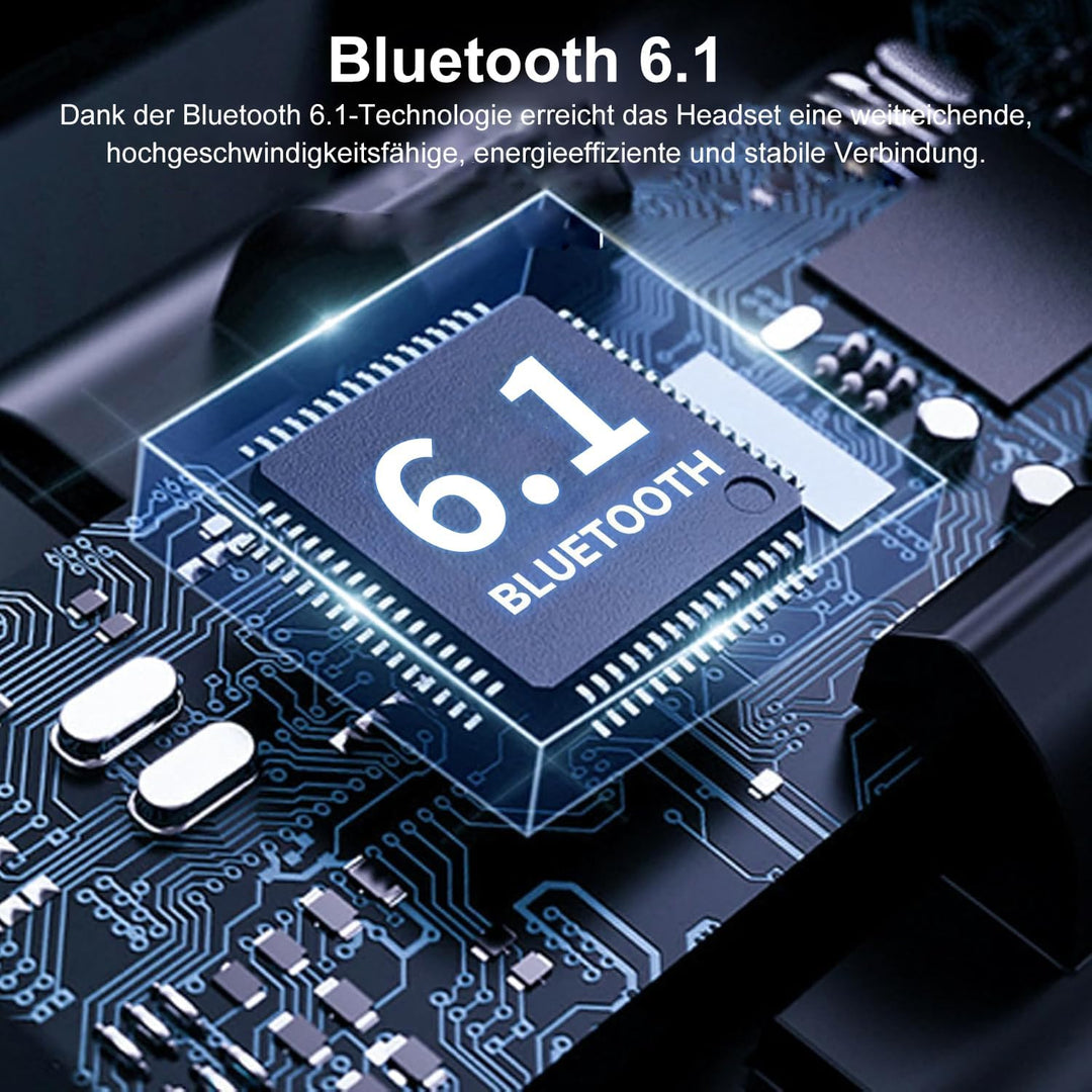 Headset Bluetooth 6.1 Kabellos Kopfhörer mit CVC8.0 Mikrofon 1,5 std Schnellladung Zwei-Geräte-Verbi