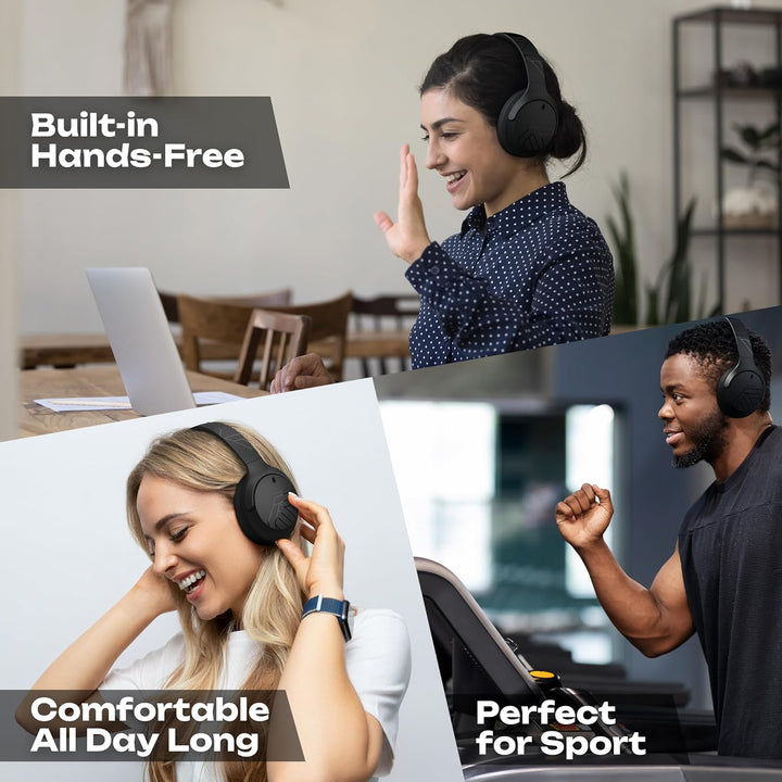 PowerLocus Bluetooth Kopfhörer Over Ear, 60 Std Spielzeit, Kopfhörer Kabellos mit 4 EQ-Modi, Hi-Fi S