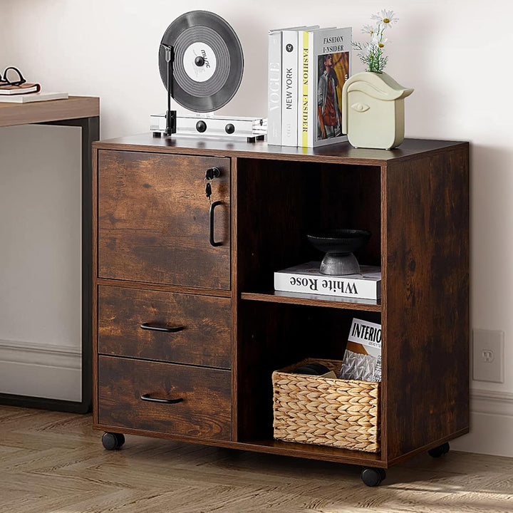 TUKAILAI Rollcontainer, Mobile Aktenschränke, Aktenschrank mit 2 Schublade 2 Regal, Büroschrank mit