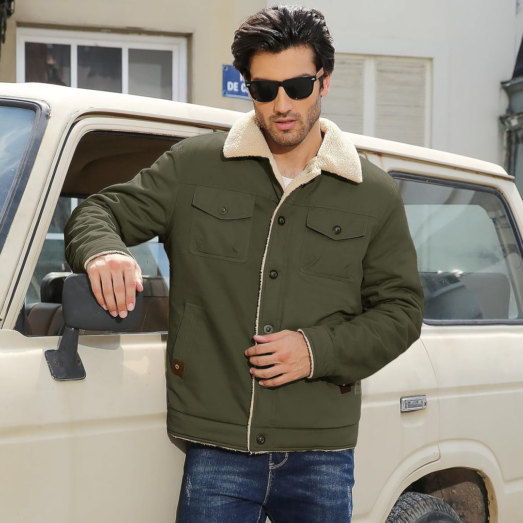 Voqeen Winterjacke Herren Fleece Gefüttert Cargo Jacke Warme Herren Fliegerjacke Militär Winddichte
