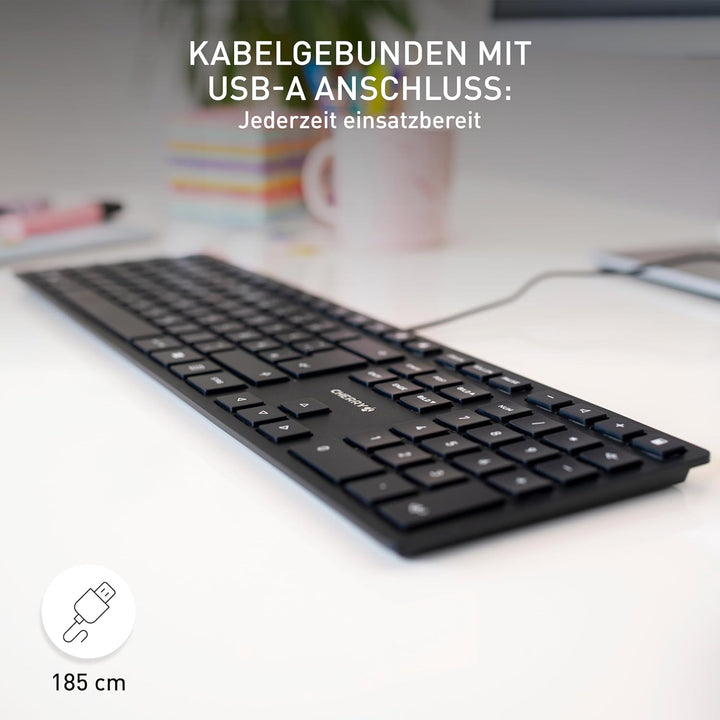 Cherry JK-1600EU-2 USB Tastatur (Englisches Tastatur-Layout) Schwarz US-Internationales Layout - QWE