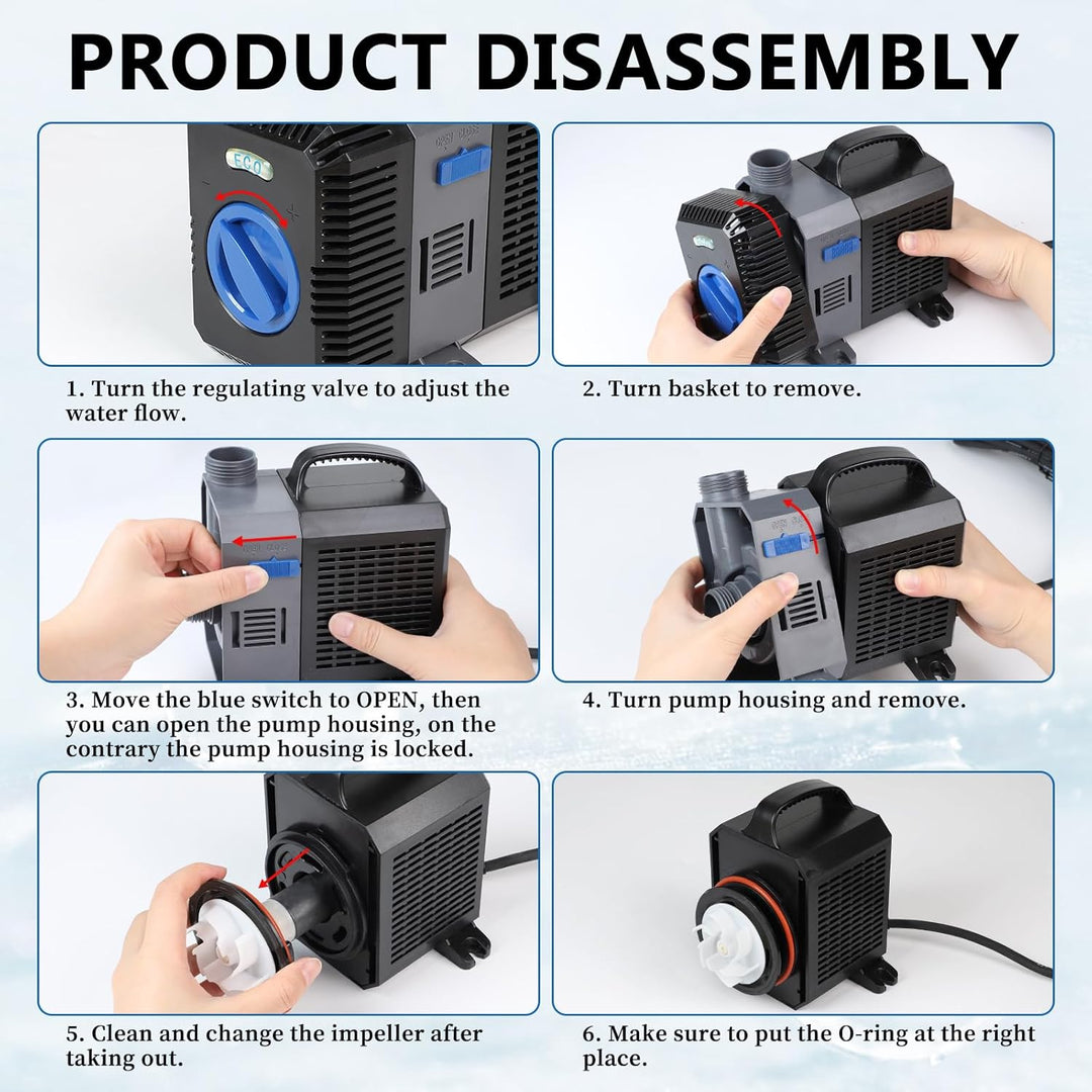 EXLECO Super Eco Teichpumpe Filterpumpe 3000L/H 10Watt Energiespar Wasserpumpe Koiteich Bachlaufpump