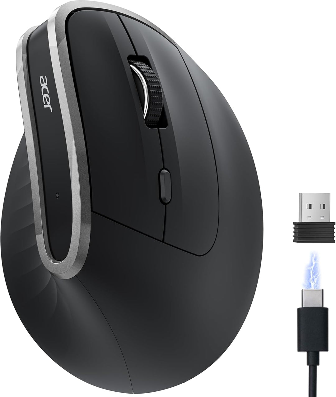 acer 2.4G Ergonomische Maus, Vertikale Optische Maus Kabellos 1600 DPI, Wiederaufladbar Wireless Mou