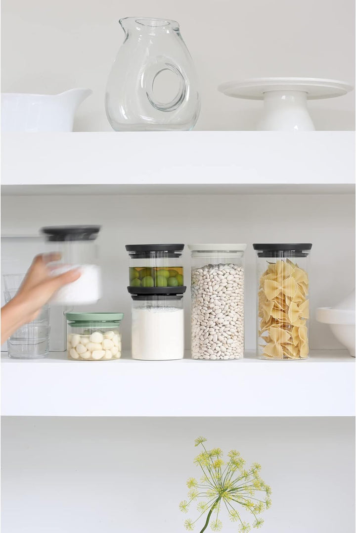 Brabantia - Stapelbarer Glasbehälter mit Deckel - 3er-Set - Lebensmittelaufbewahrung - Hält Länger F