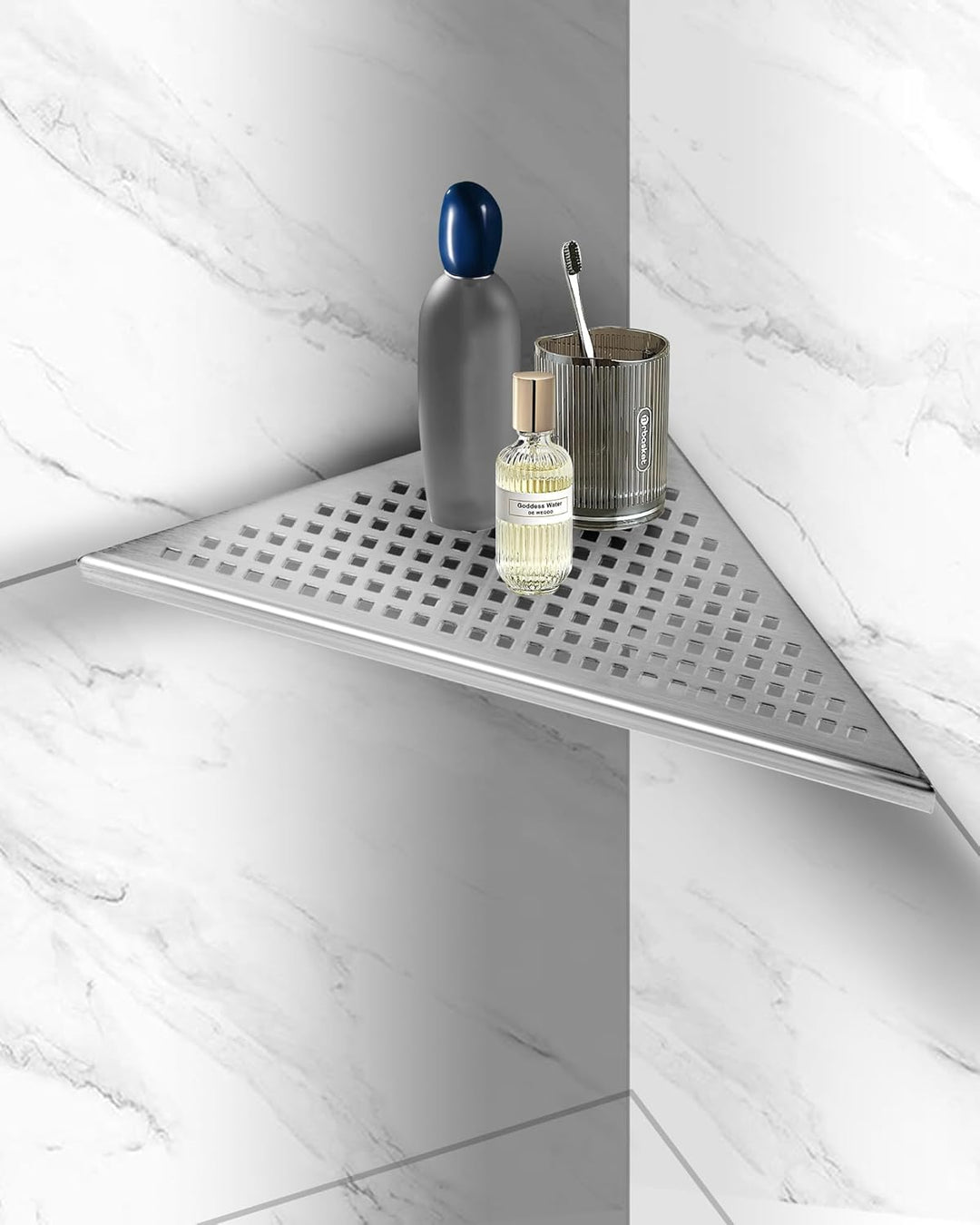 Eckablage Duschablage 304 Edelstahl ohne Bohren für Badezimmer Shampoo Halter 253 * 253 * 355mm (Sil