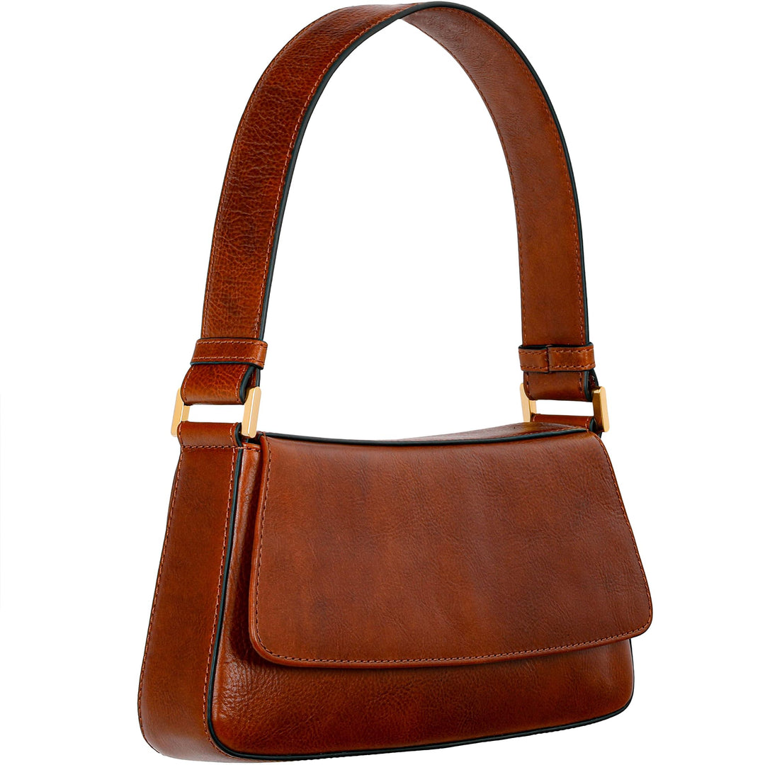 Time Resistance Lederhandtasche - Geldbörse aus Vollnarbenleder für Damen - Umhängetasche Cognac-bra