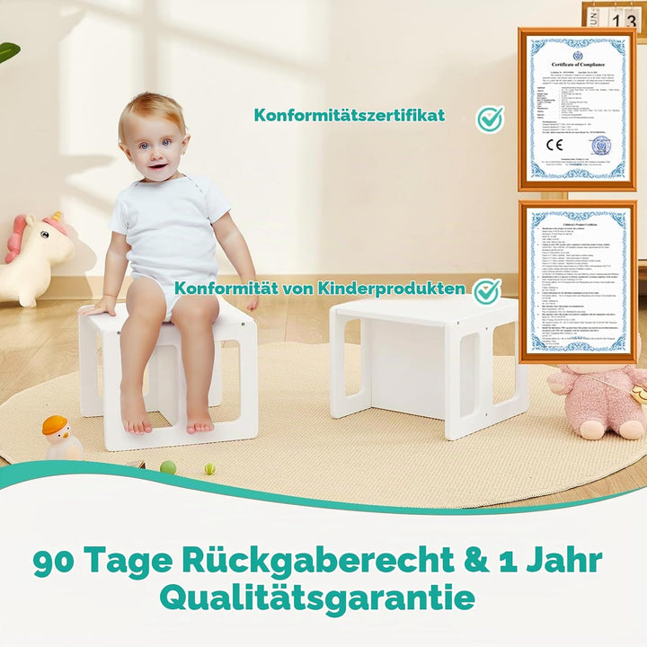 FUNLIO Höhenverstellbarer Montessori Entwöhnungsstuhl für Alter 1-3, Qualitätsstuhl aus Massivholz,