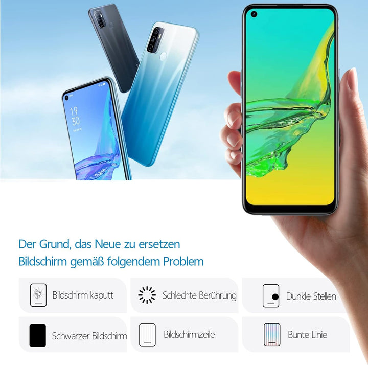 RongZy Display für Oppo A53/A53s/A32/A33 LCD Bildschirmersatz Digitizer Touchscreen Montiert Ersatz