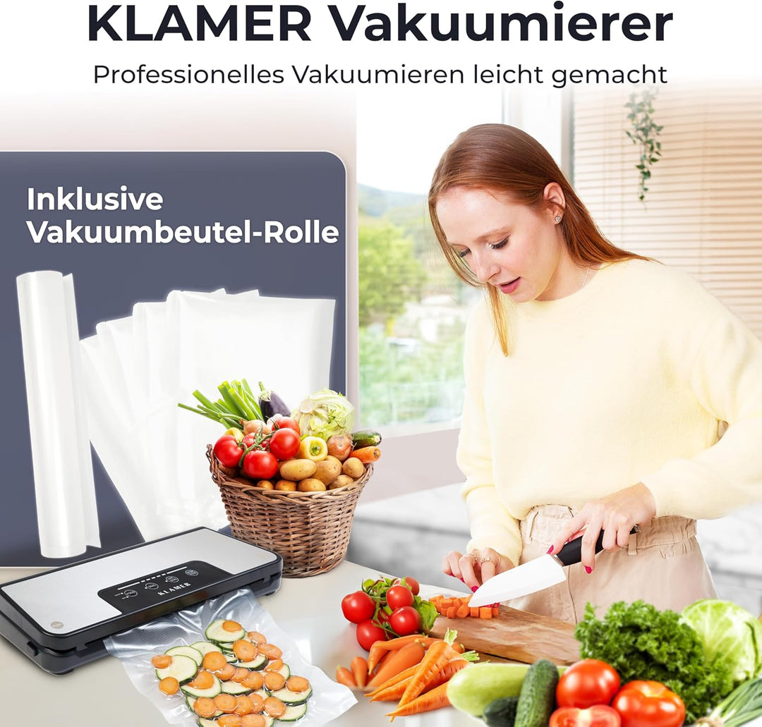 KLAMER Vakuumierer Classic Pro 80 - Vakuumiergerät für trockene oder feuchte Lebensmittel und Sous V