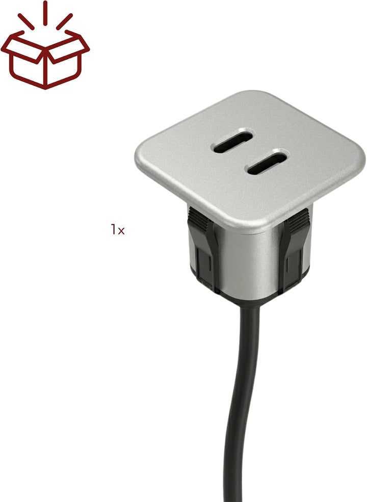kalb | ConnectC USB-C Einbau Ladegerät 2-Fach, 20W, 25 mm Möbel Einbaumodul für Tischplatten und Arb
