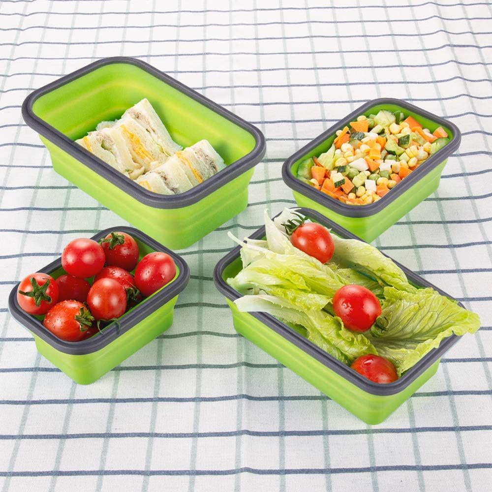 Faltbare Frischhalteboxen 4 PCS Faltbare Frischhaltedosen, Platzsparende Lunchbox für Camping Büro S