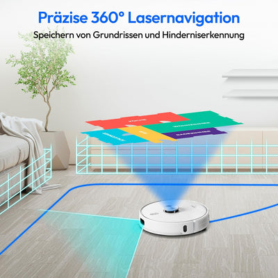 MEDION Saugroboter mit Absaugstation, Lasernavigation und Wischfunktion X41 SW+ (Starke 8000Pa Saugk