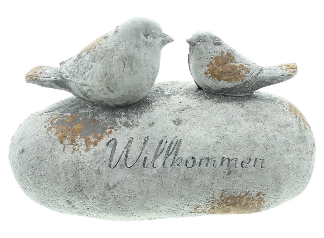 FRANK FLECHTWAREN Dekostein Willkommen, Zement, schwere Qualität Masse: 21 x 12 x 13 cm, Kleiner Wil
