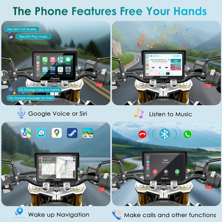 Carpuride W502S PRO Motorrad-GPS, kabelloses Carplay/Android Auto, Wasserdichter 5-Zoll-Motorrad-Tou