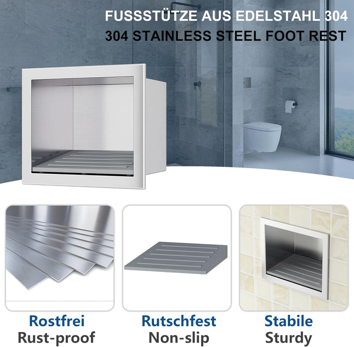 Fussstütze Dusche Versenkte Wandnische aus 304 Edelstahl Nische mit Rutschfest Silikonpads für Rasie