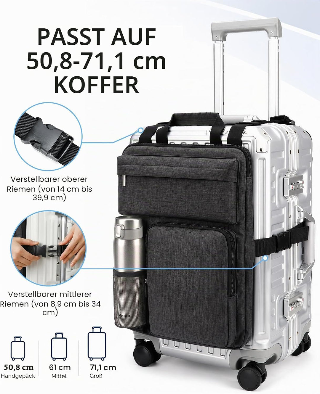 BS-VOG Über-Koffer-Organizer für Handgepäcktasche mit Getränkehalter | Packing Cubes für Koffer, ver