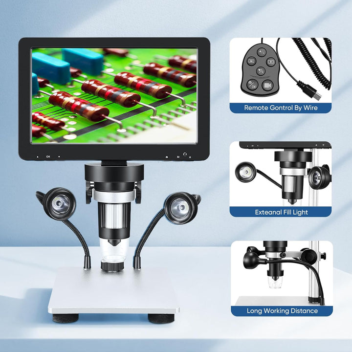 Professionelles Mikroskop 7 Zoll 1200 x 12 MP Digitales Mikroskop mit drehbarem HD-Display/8 LED-Leu