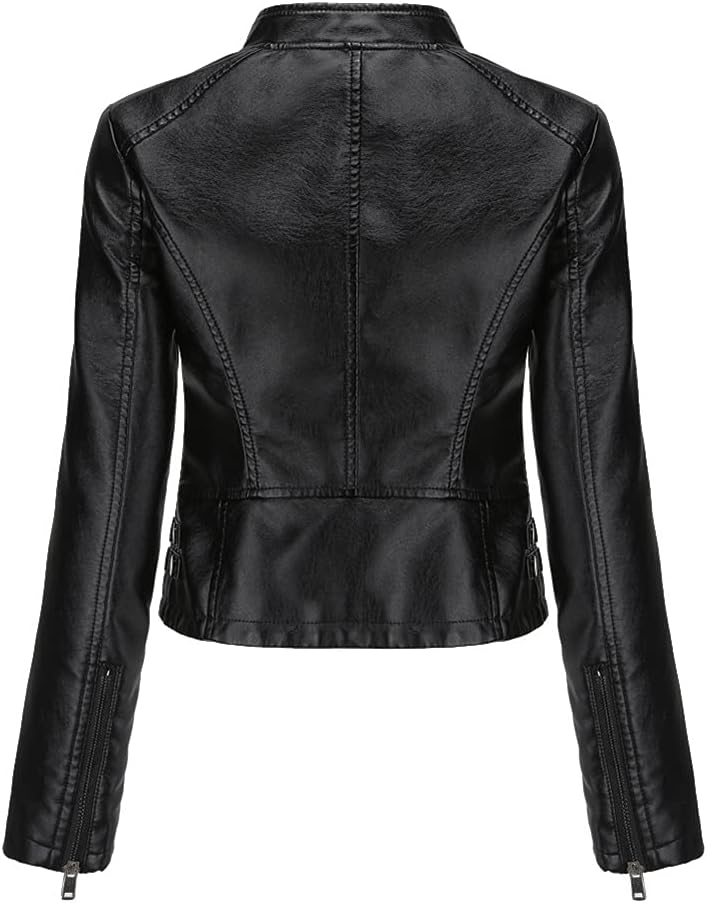 YYNUDA Damen Lederjacke Kurz Bikerjacke Stehkragen Reissverschluss Leder Jacke Übergangsjacke für He