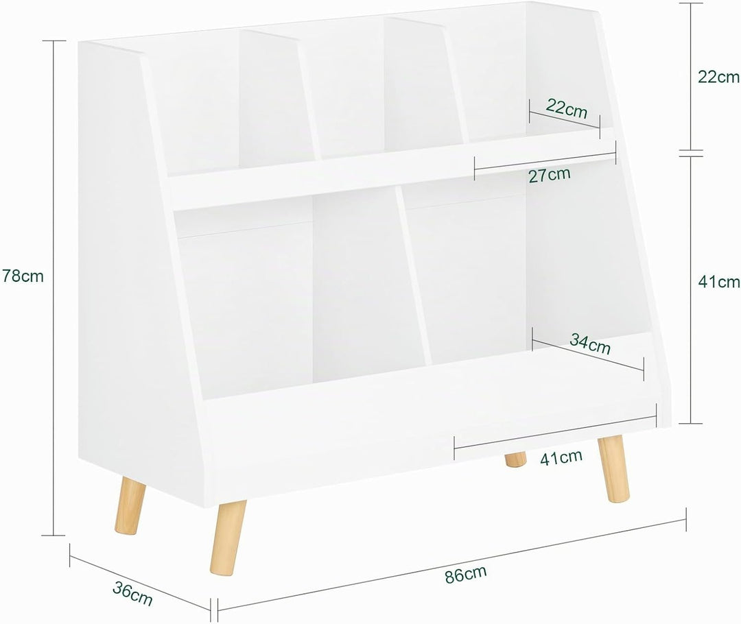 SoBuy Bücherregal Kinder, Kinderregal mit 5 Fächern und Massivholzbeinen, Regal Kinderzimmer, Kinder