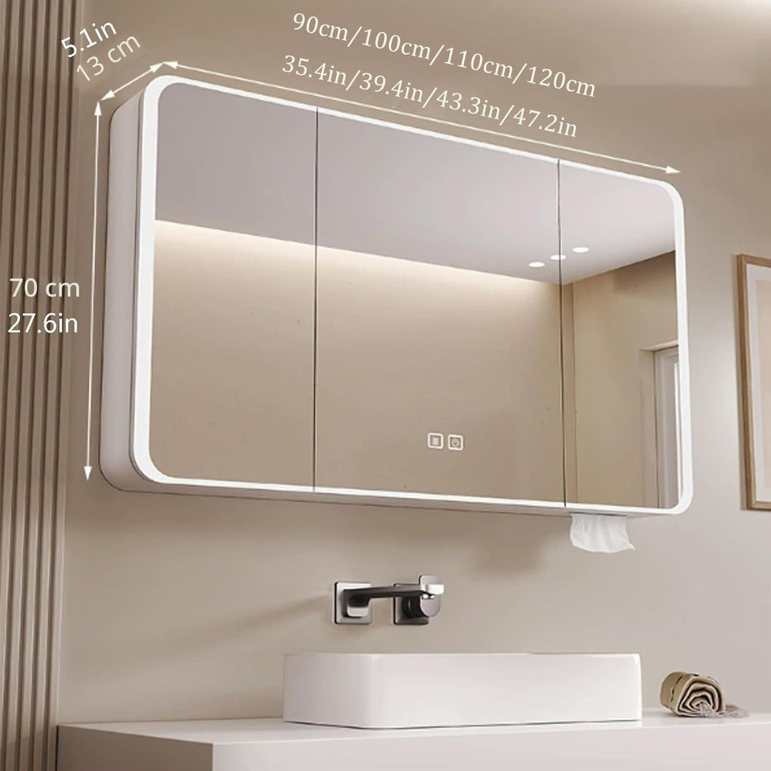 Aluminum Spiegelschrank Bad mit LED Lighting, 3 Adjustable Light Colors, Badezimmer Spiegelschrank m