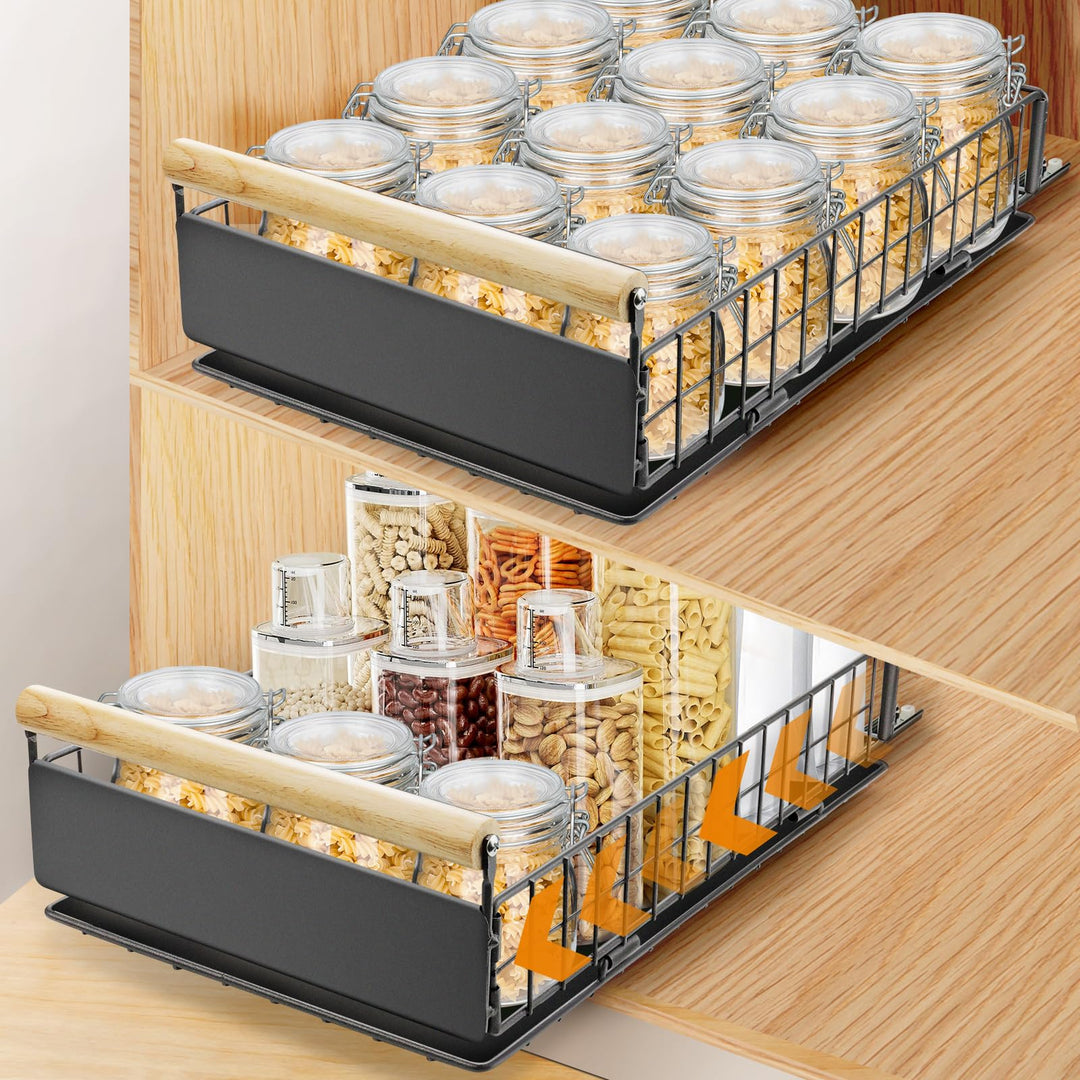2 Artikel Ausziehbare Schublade Küche, Hochwertiger Karbonstahl Ausziehbarer Schrank Organizer, Ultr