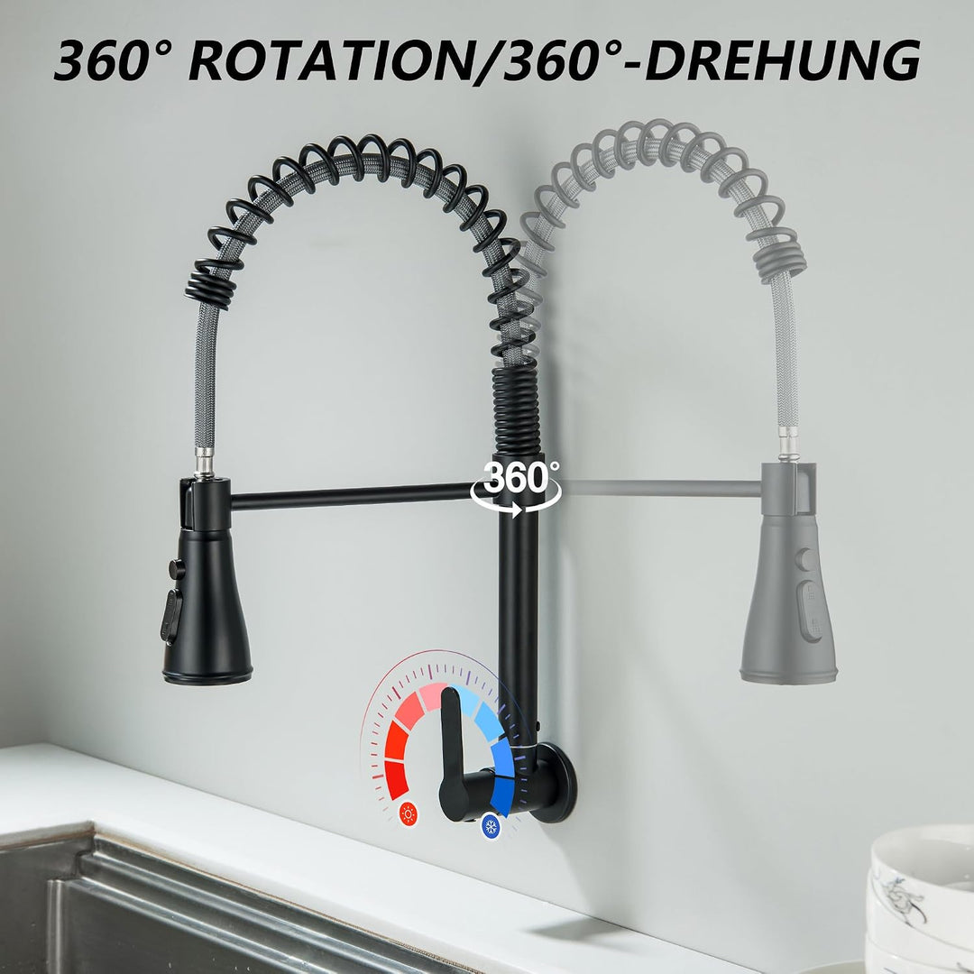 LIWEIKE Wasserhahn Kaltwasser Schwarz, 360° Drehbarer Kaltwasser armaturen mit 3 Strahlarten Wasserh